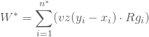 \begin{equation*} W^* = \displaystyle \sum_{i=1}^{n^*} (vz(y_i-x_i) \cdot Rg_i)\end{equation*}