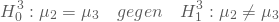 \begin{equation*} H^3_0: \mu_2=\mu_3 \quad gegen \quad  H^3_1: \mu_2 \ne \mu_3 \end{equation*}