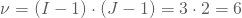 \nu=(I-1)\cdot(J-1)=3\cdot 2=6